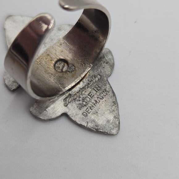Vintage MCM Signed Hammered Pewter Made in Denmark Adjustable Ring Modernist - Picture 3 of 3